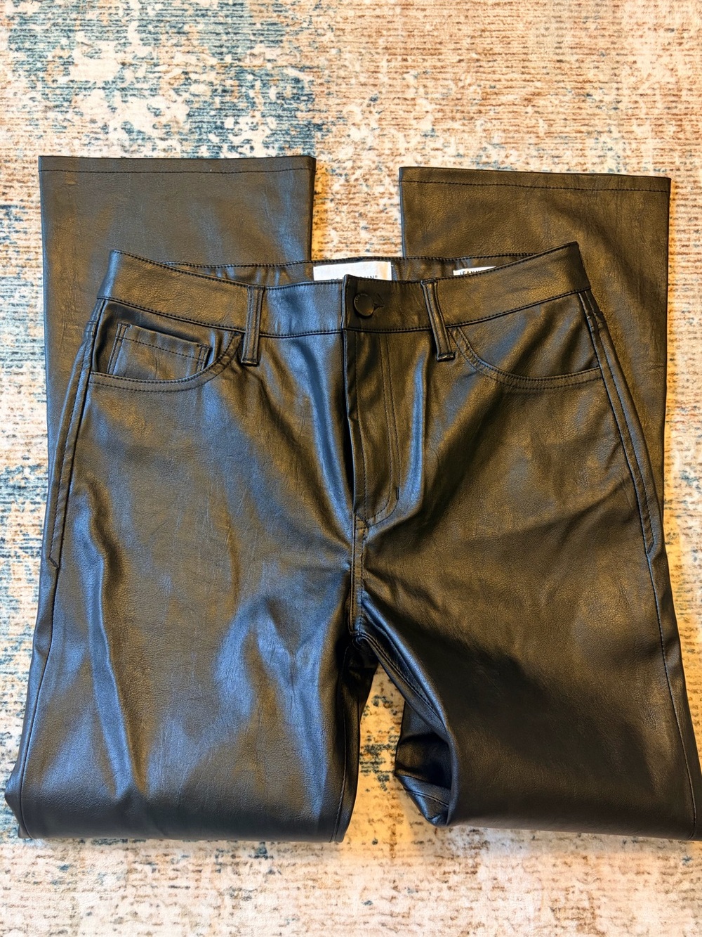 Faux Leather Wide Leg Pants - Black